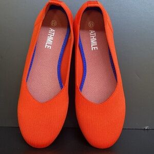 Athmile Women’s Knit Ballet Flats Orange Size 8.5